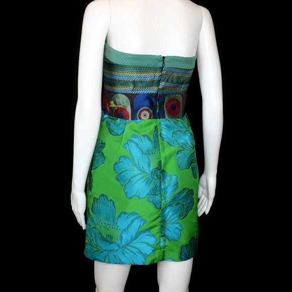 Desigual La Gardienne Green Floral Jacquard Strapless Cocktail Dress - Picture 7 of 11